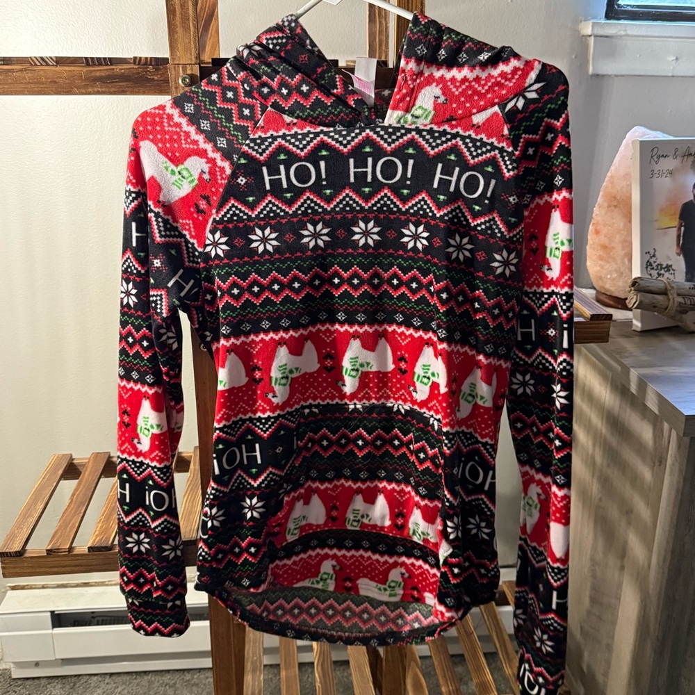 No Boundaries Holiday Hoodie with Llamas and Snowflakes